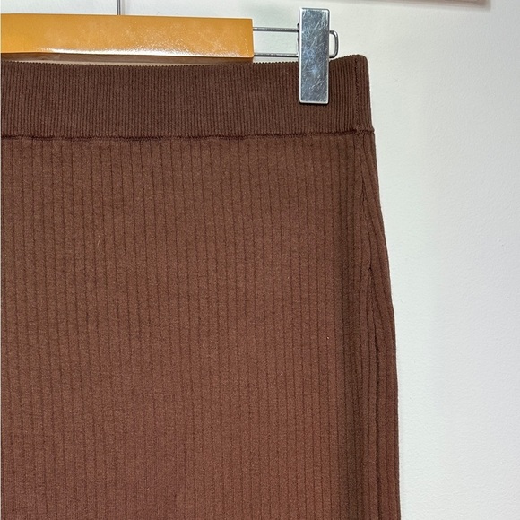 Paper Label | Midi Sweater Skirt | Women's Cotton Blend Brown Ribbed Knit Skirt - Picture 3 of 6